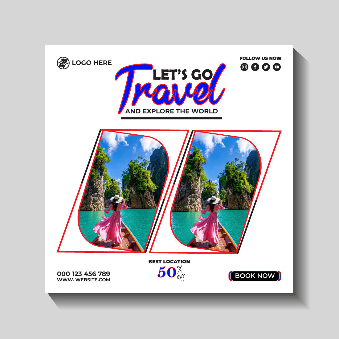 travel and tourism instagram post or social media post template cover image.