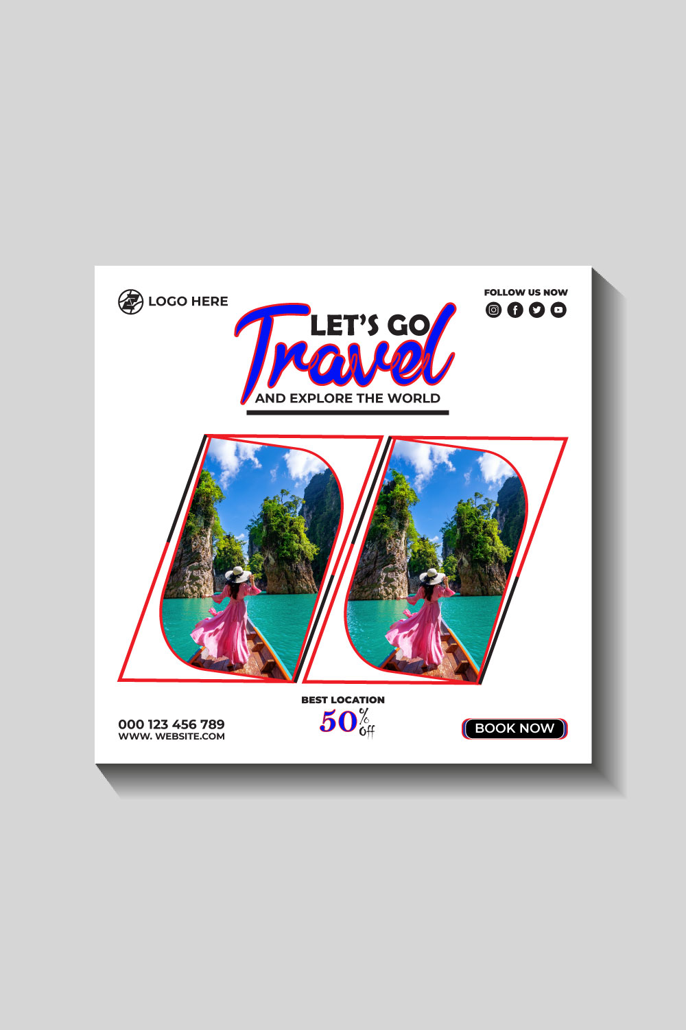 travel and tourism instagram post or social media post template pinterest preview image.