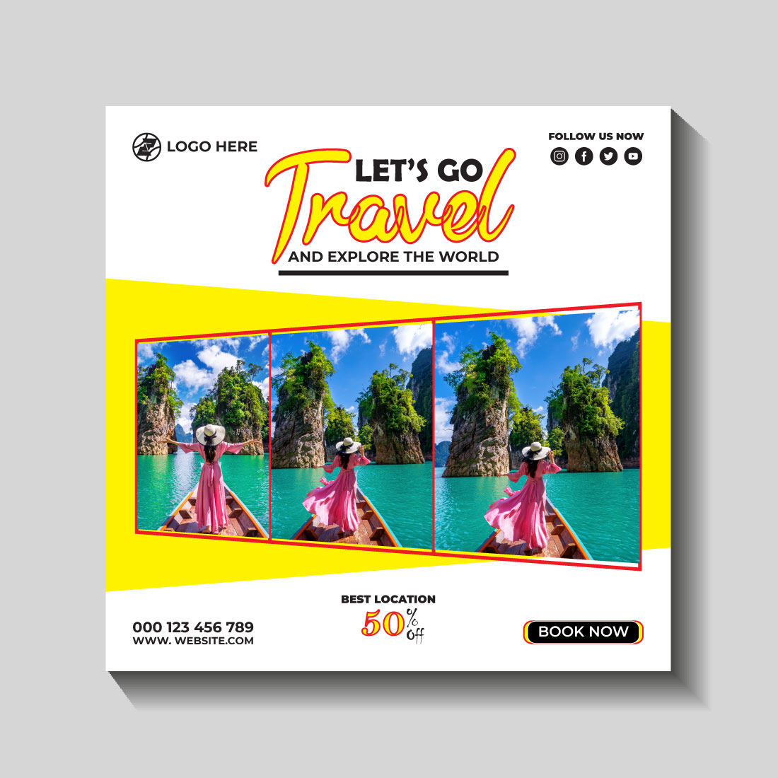 travel and tourism instagram post or social media post template cover image.