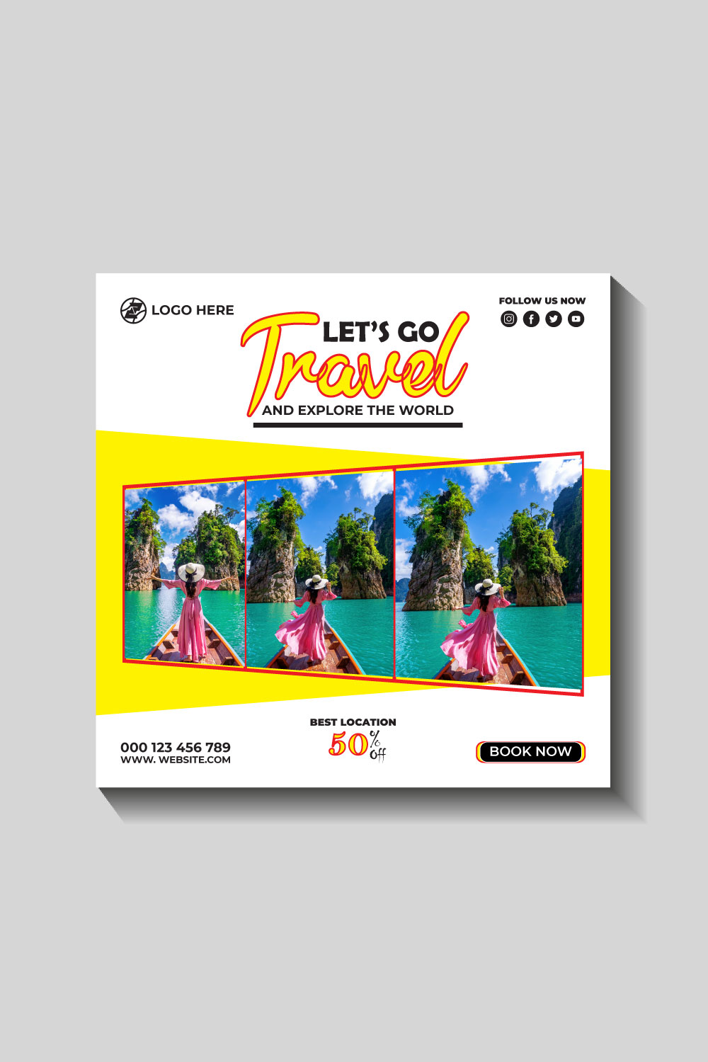 travel and tourism instagram post or social media post template pinterest preview image.