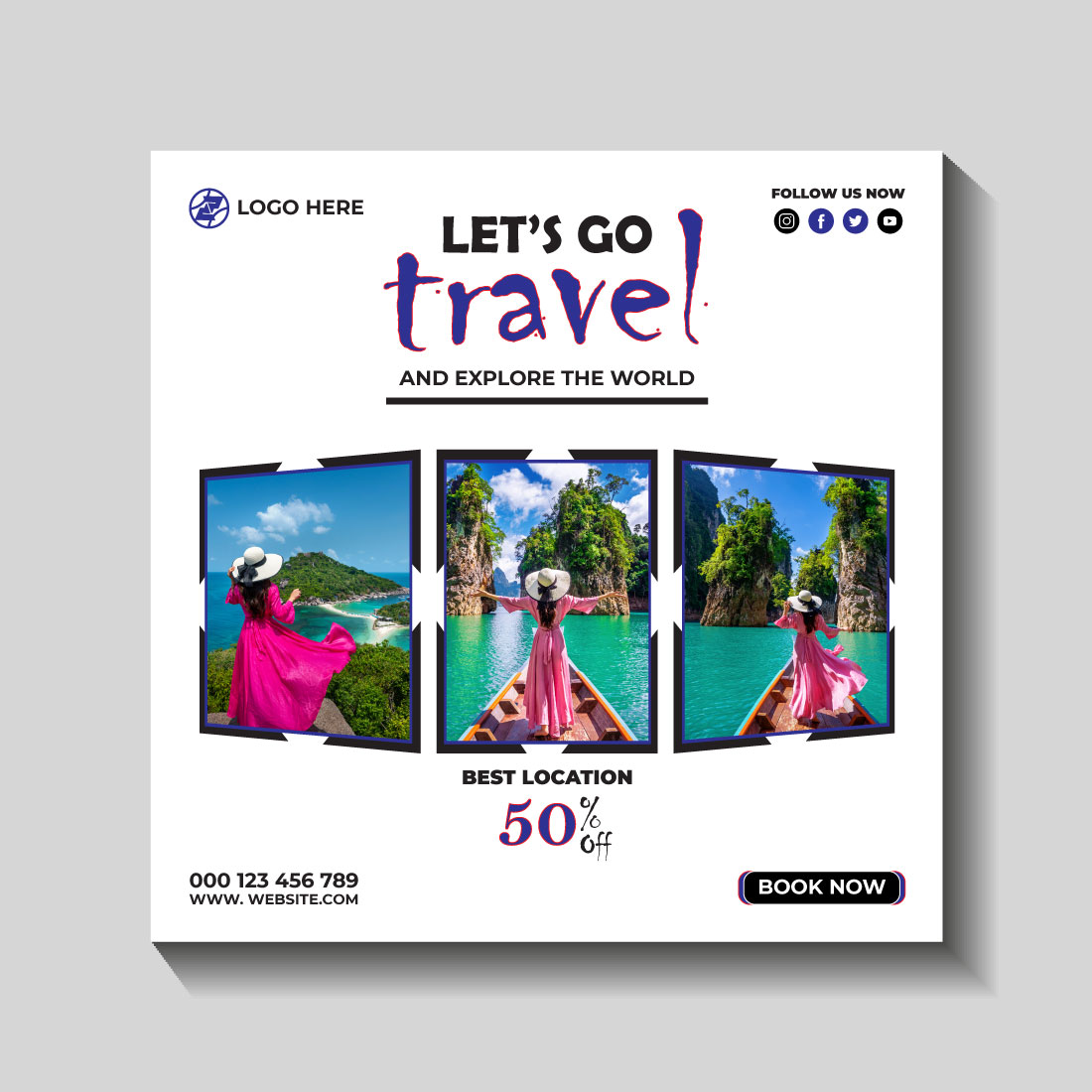 travel and tourism instagram post or social media post template preview image.