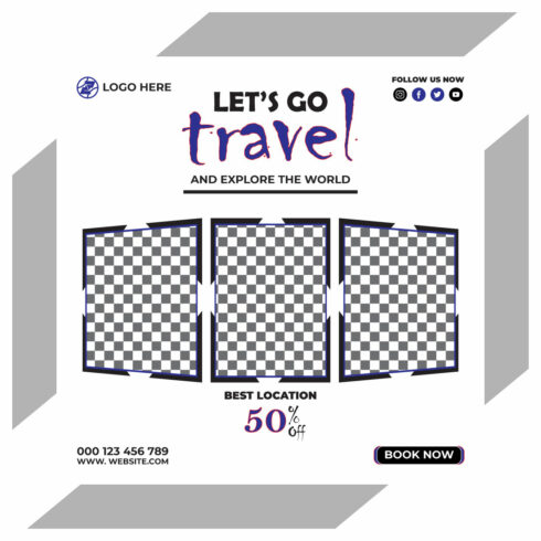 travel and tourism instagram post or social media post template cover image.