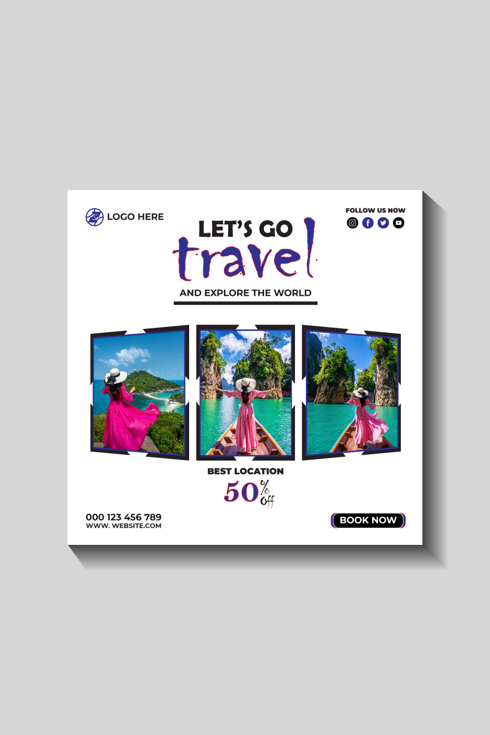 travel and tourism instagram post or social media post template pinterest preview image.