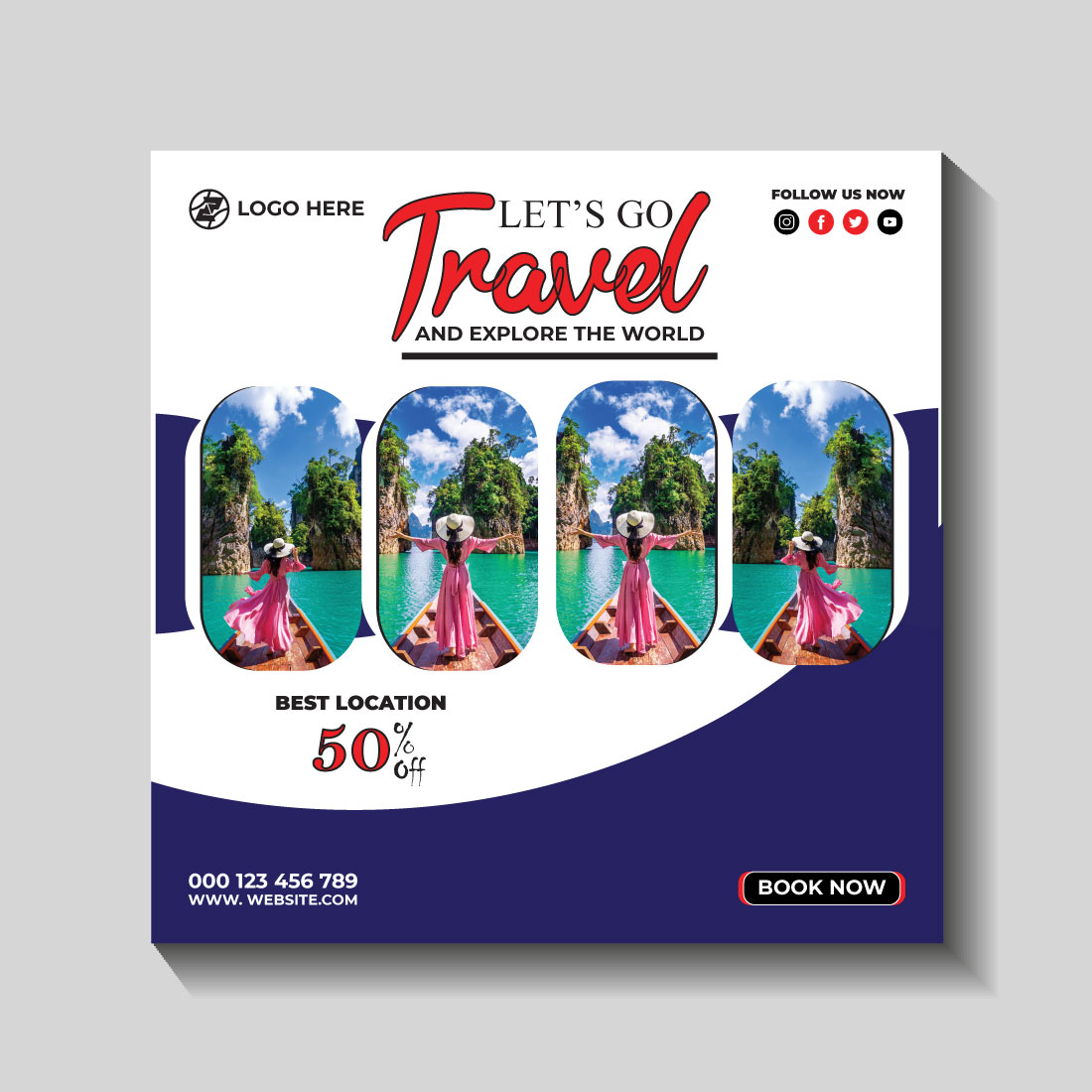 travel and tourism instagram post or social media post template preview image.