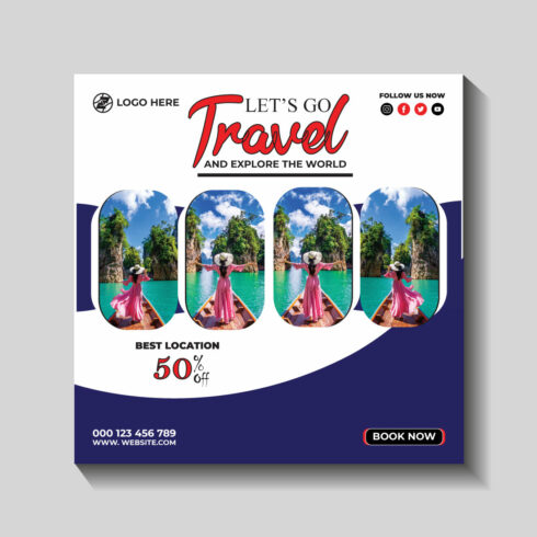 travel and tourism instagram post or social media post template cover image.