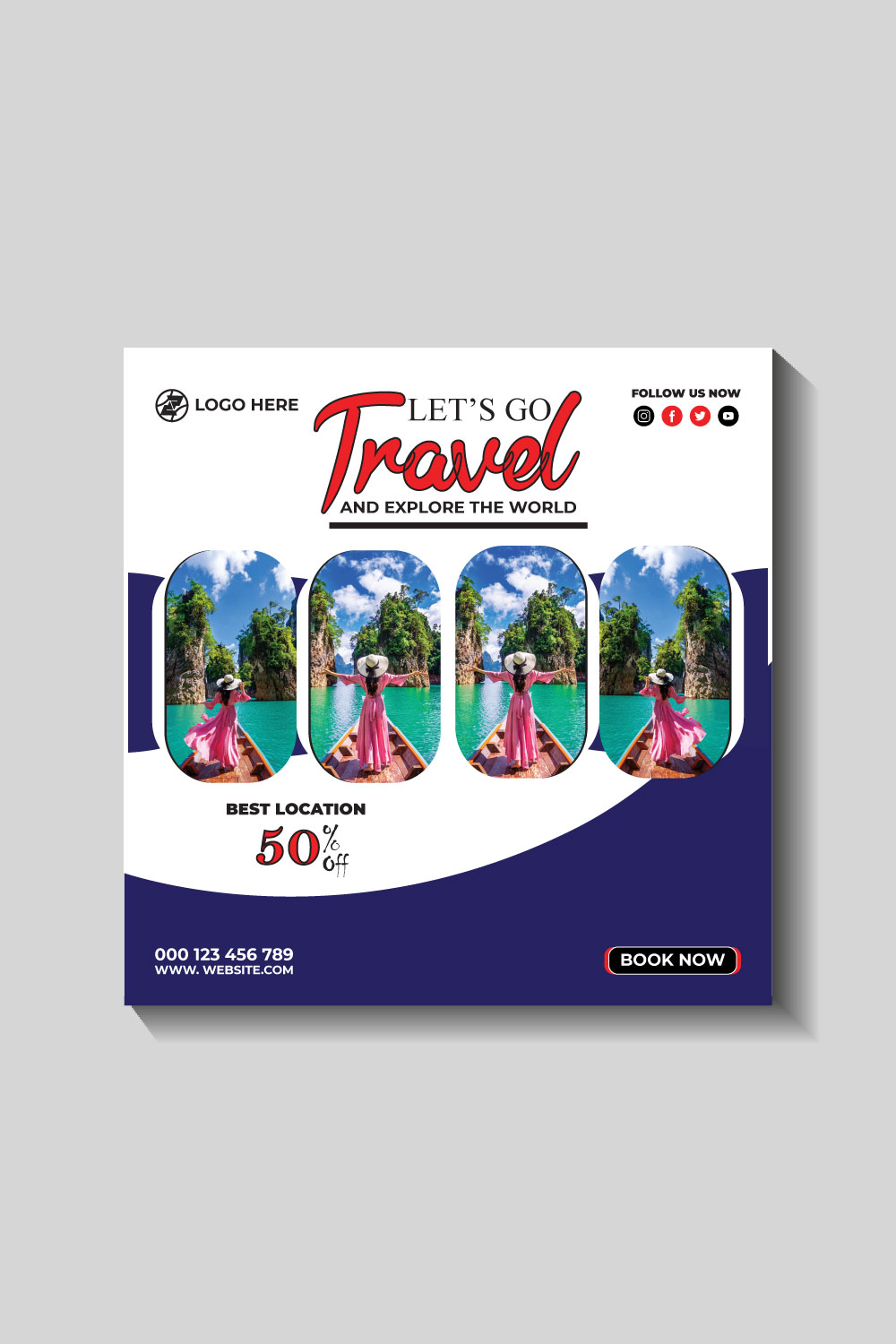 travel and tourism instagram post or social media post template pinterest preview image.