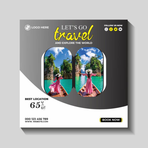 travel and tourism instagram post or social media post template cover image.