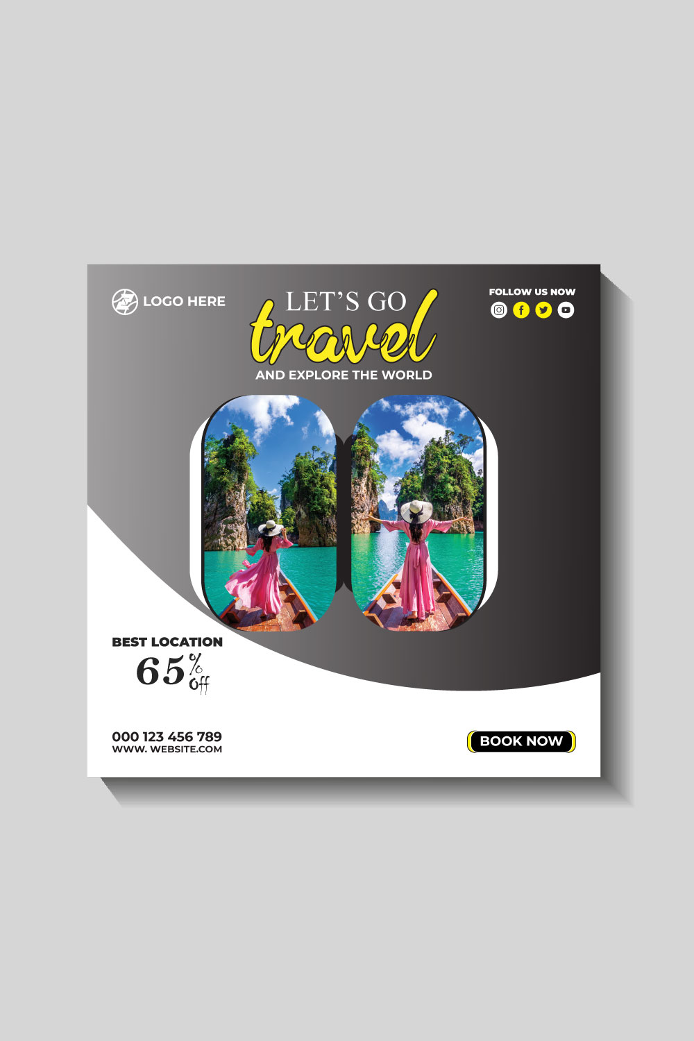 travel and tourism instagram post or social media post template pinterest preview image.