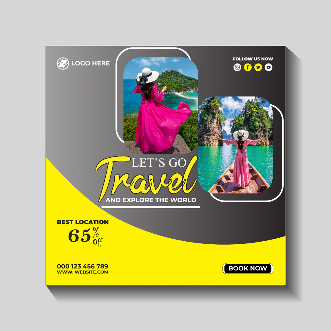 travel and tourism instagram post or social media post template cover image.