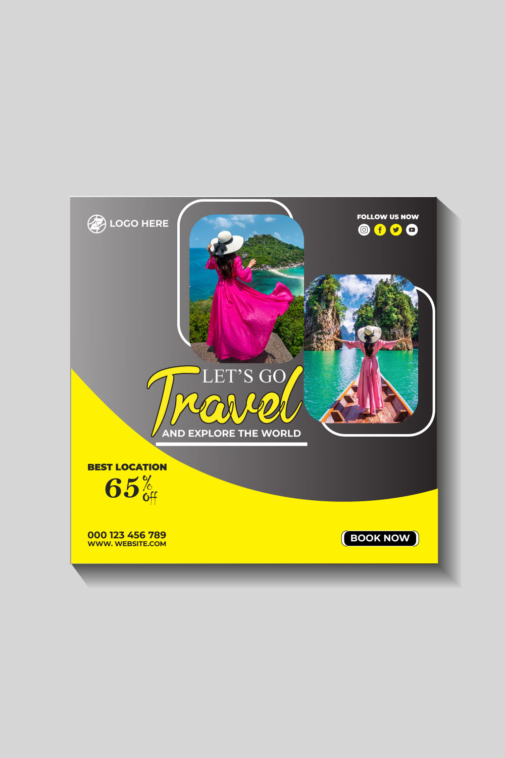 travel and tourism instagram post or social media post template pinterest preview image.