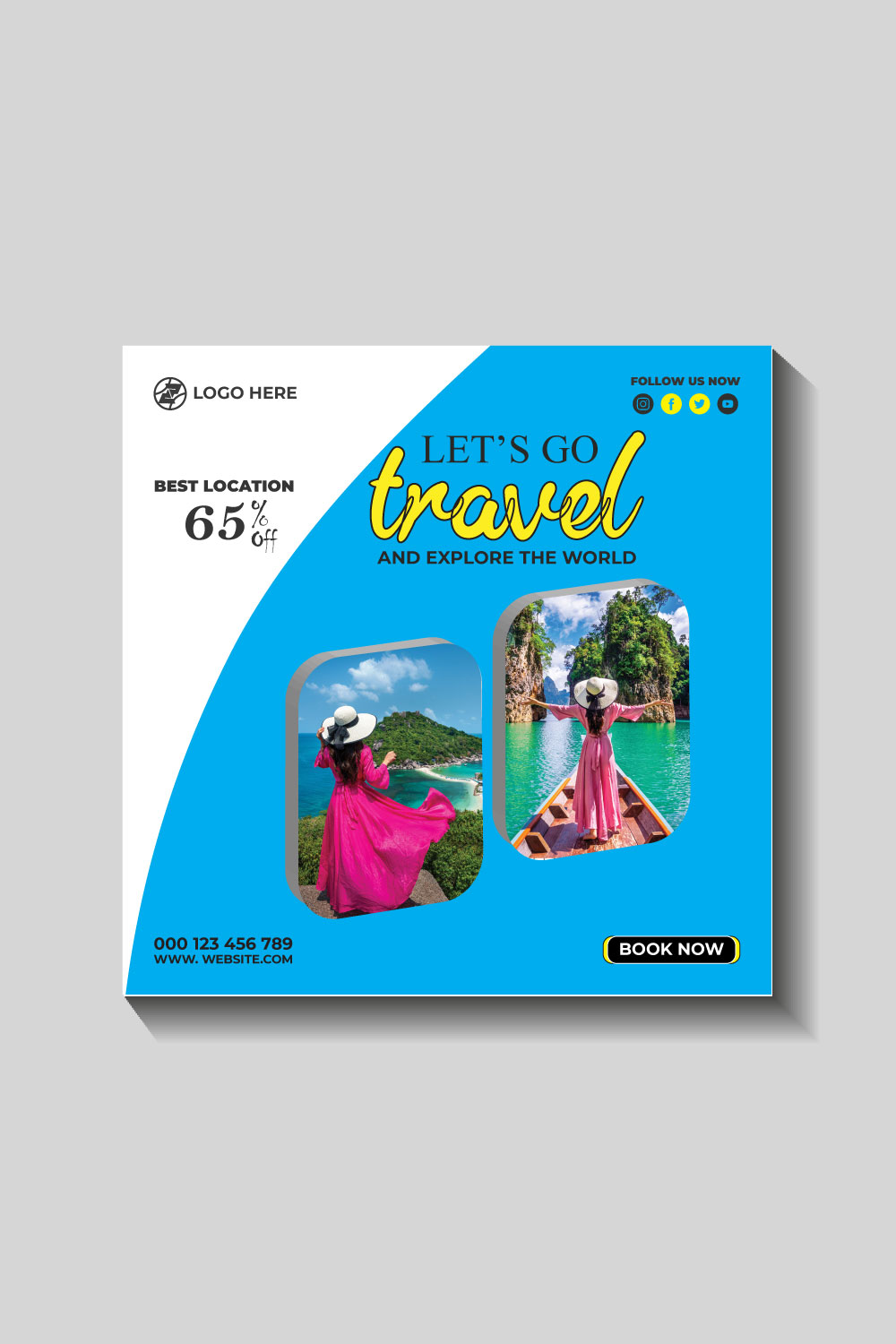 travel and tourism instagram post or social media post template pinterest preview image.