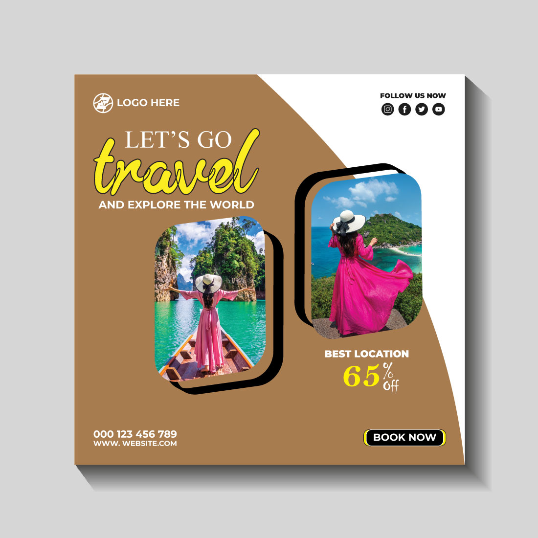 travel and tourism instagram post or social media post template cover image.