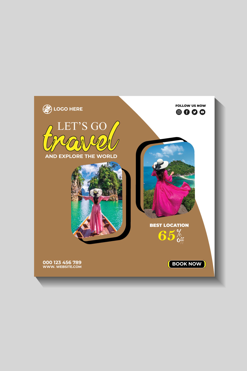 travel and tourism instagram post or social media post template pinterest preview image.