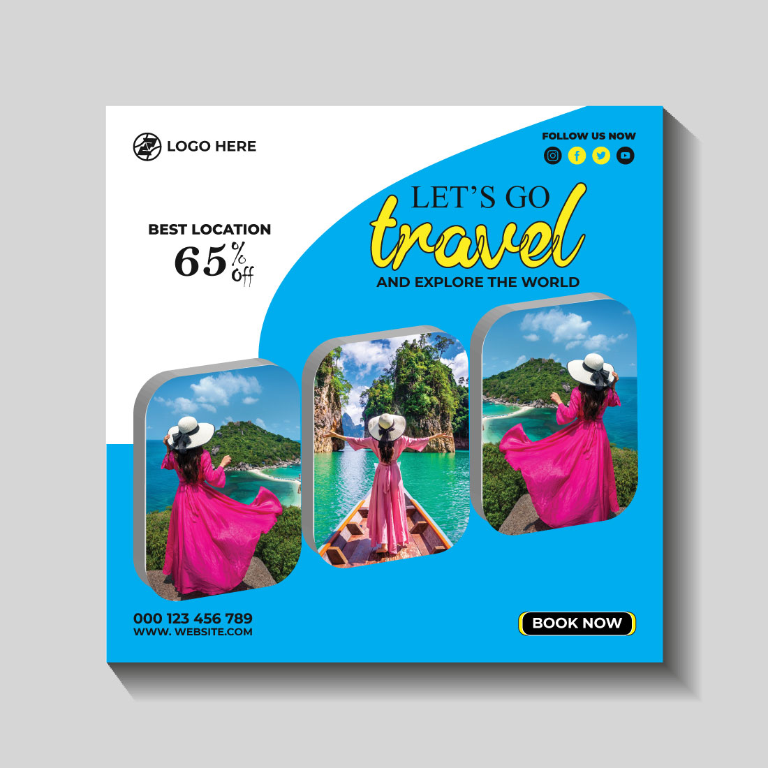 travel and tourism instagram post or social media post template cover image.