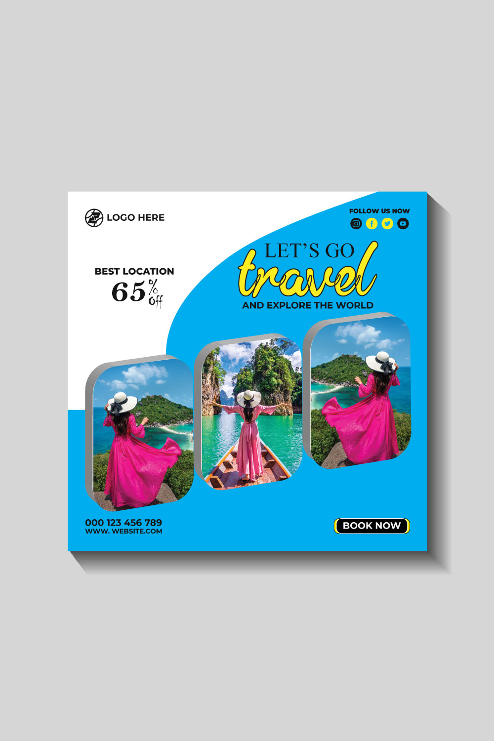 travel and tourism instagram post or social media post template pinterest preview image.