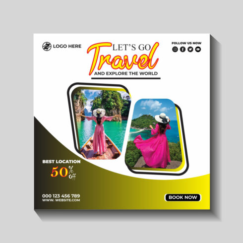 travel and tourism instagram post or social media post template cover image.