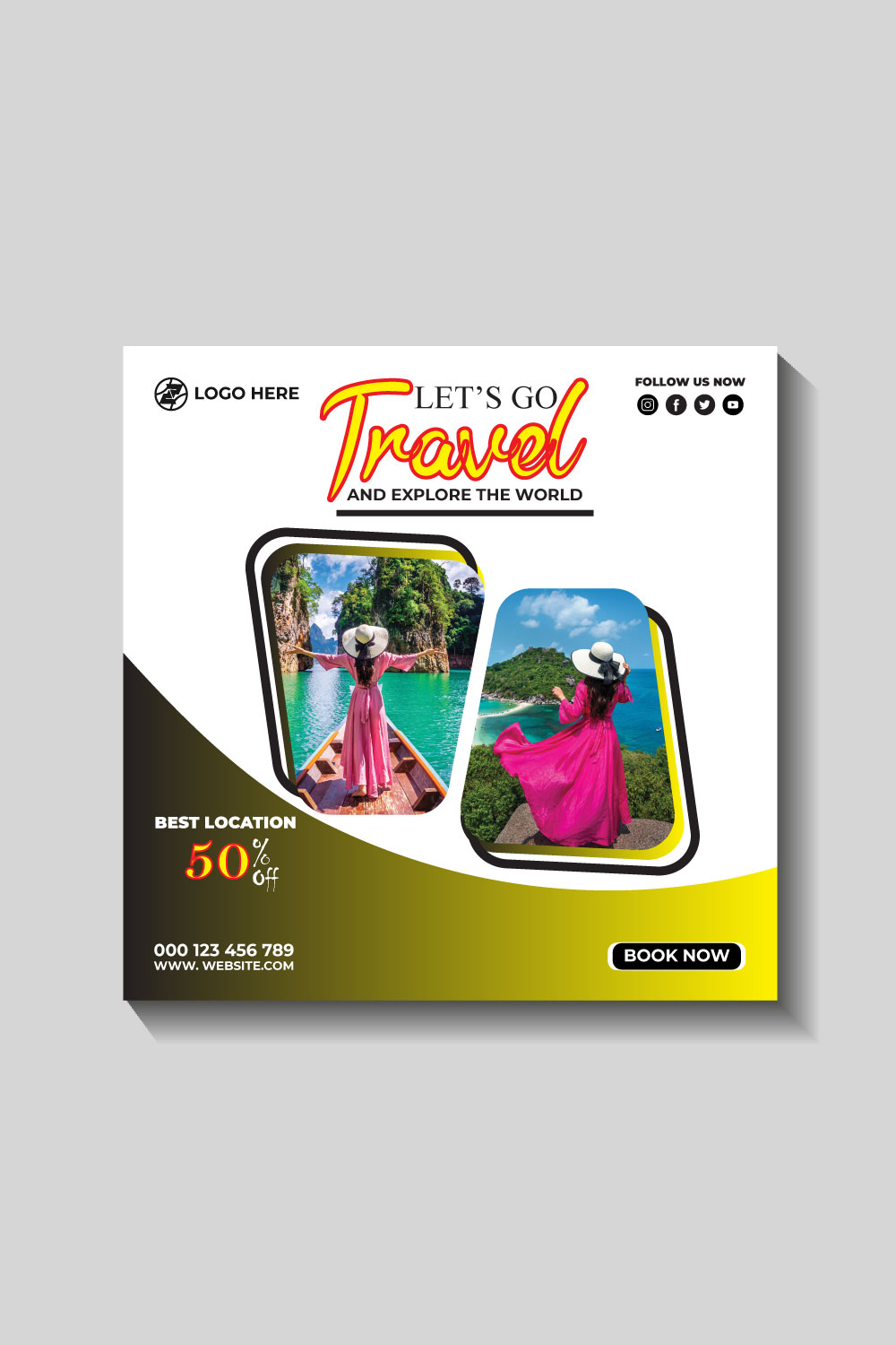 travel and tourism instagram post or social media post template pinterest preview image.