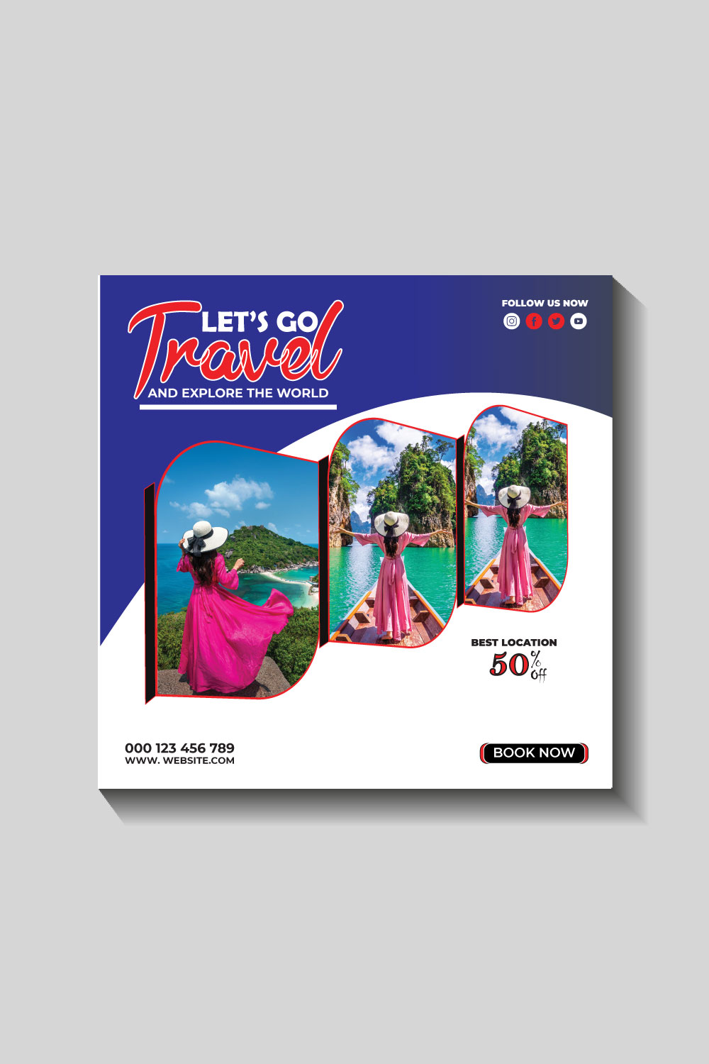 travel and tourism instagram post or social media post template pinterest preview image.