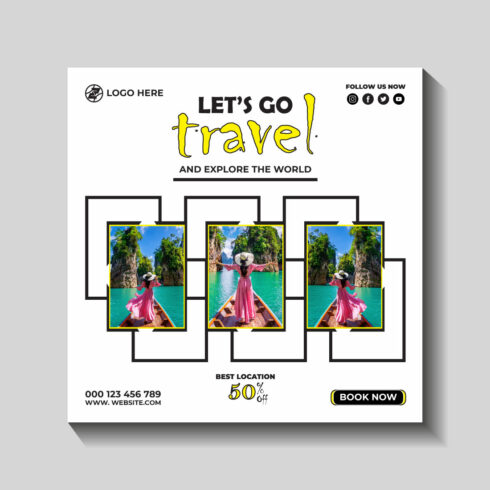 travel and tourism instagram post or social media post template cover image.