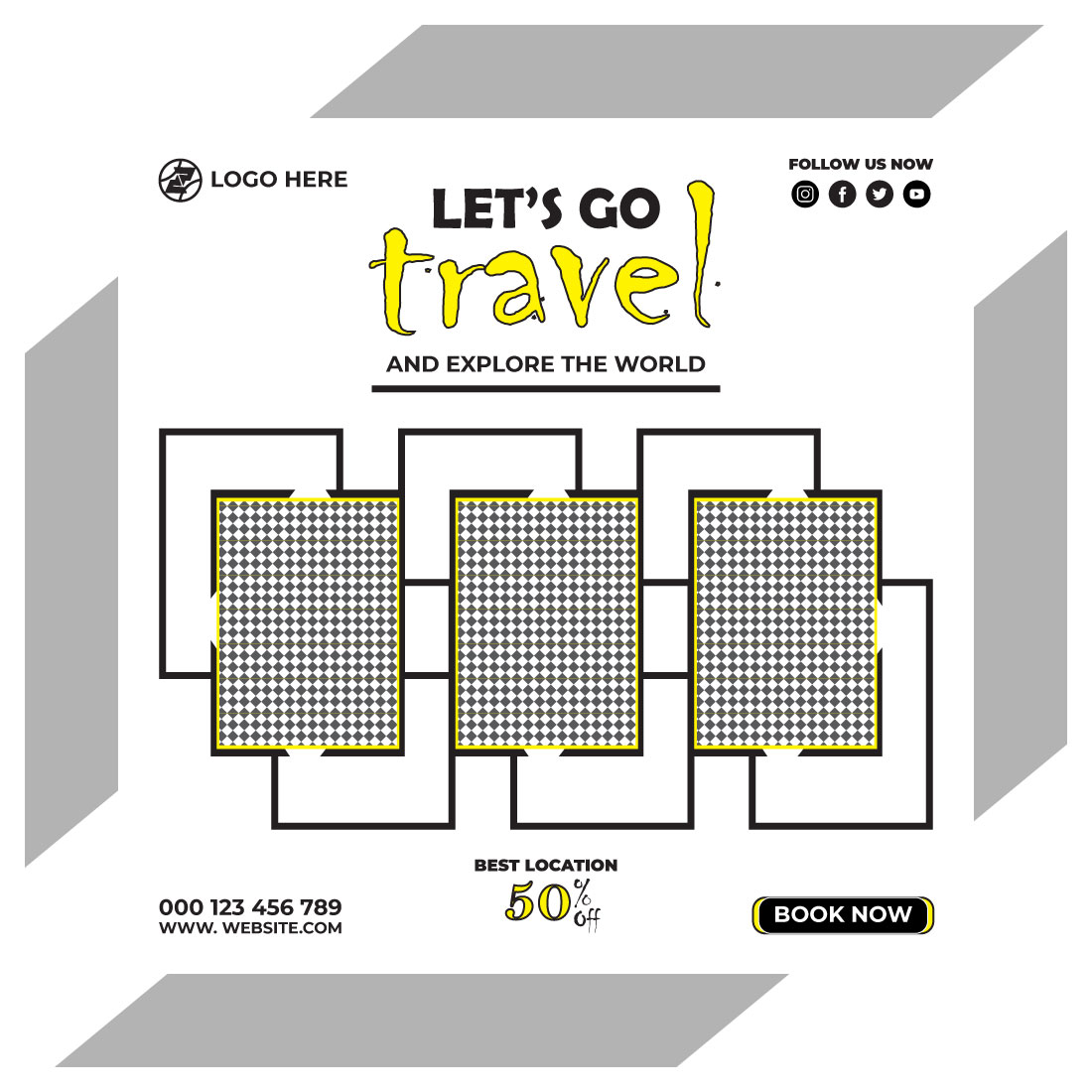 travel and tourism instagram post or social media post template cover image.