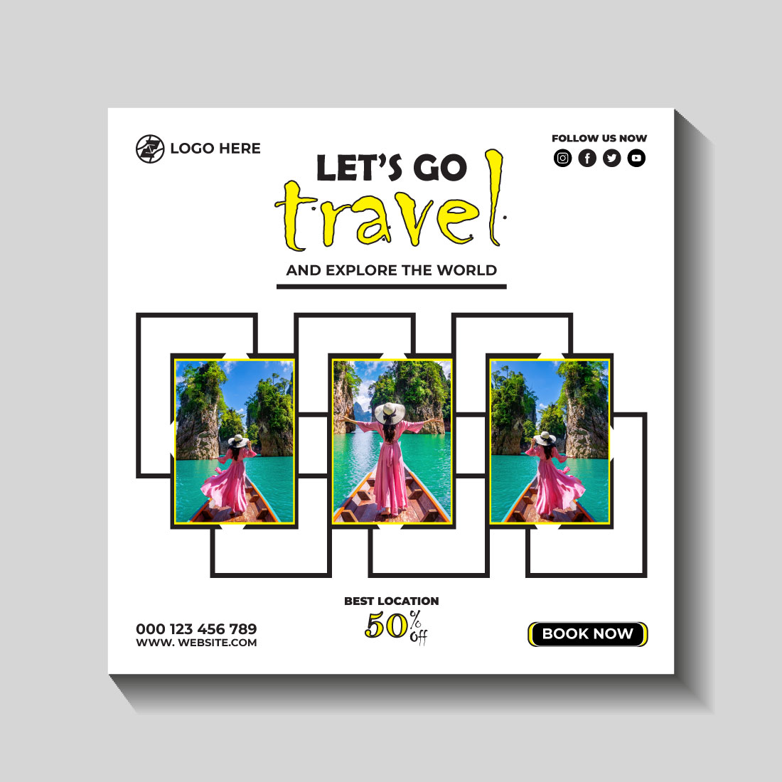 travel and tourism instagram post or social media post template preview image.