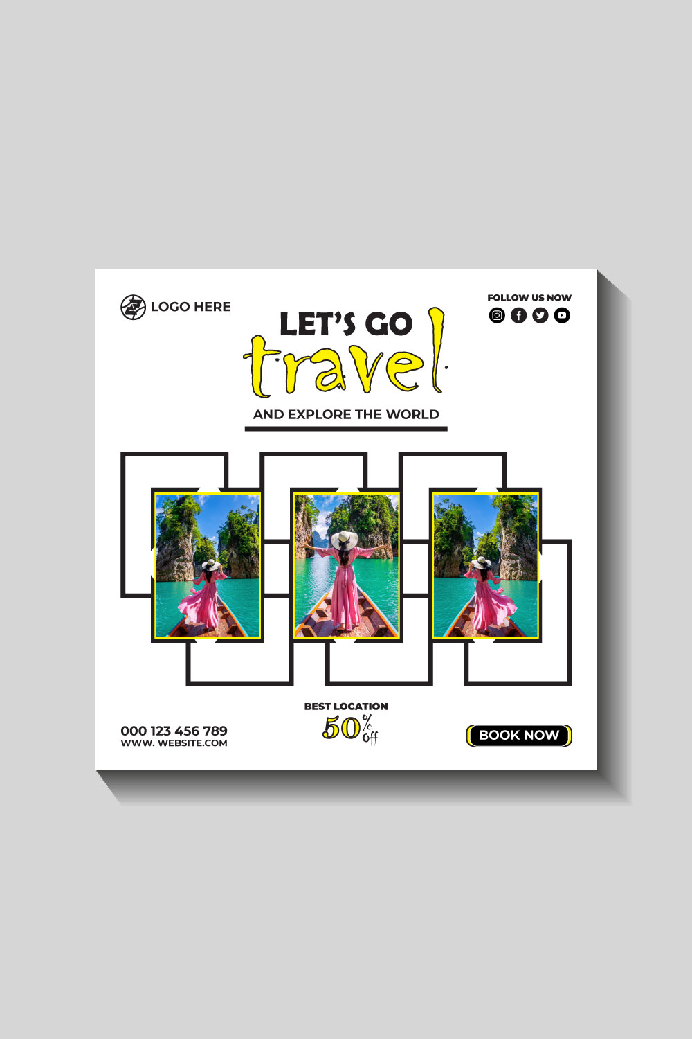 travel and tourism instagram post or social media post template pinterest preview image.