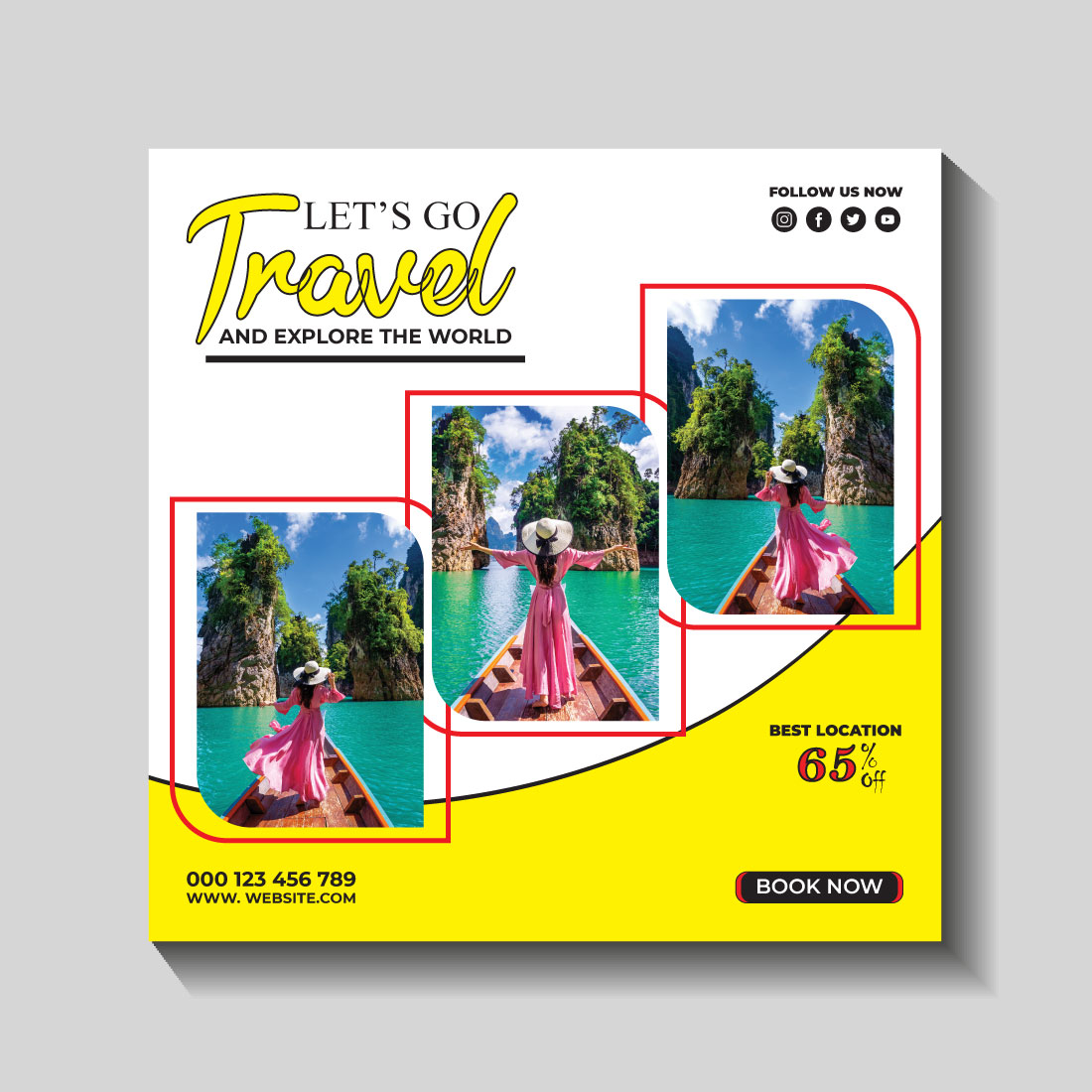 travel and tourism instagram post or social media post template preview image.