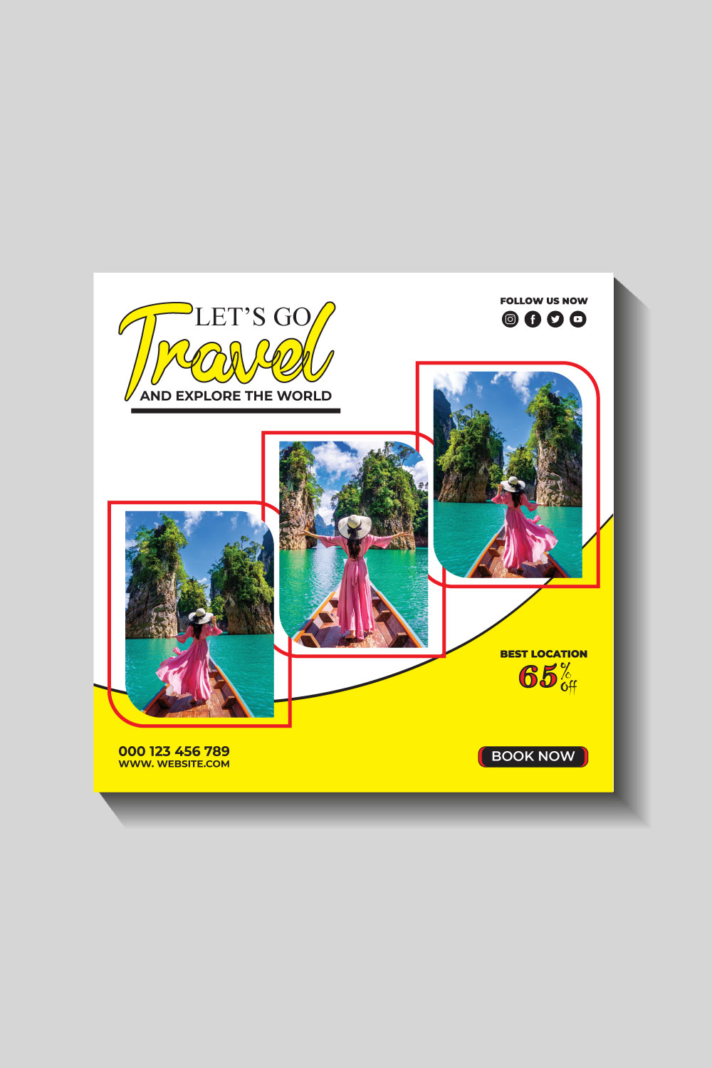 travel and tourism instagram post or social media post template pinterest preview image.