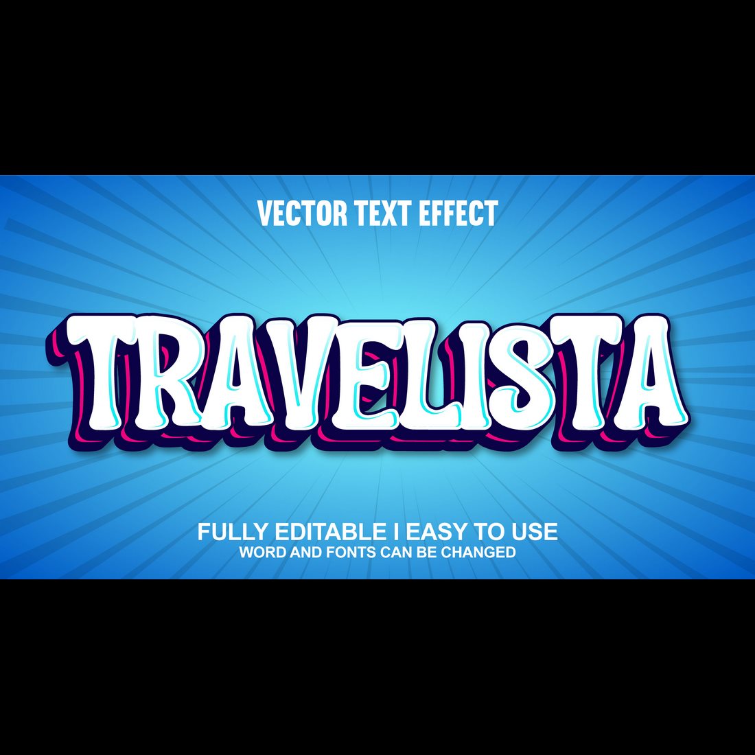 Fully Editable Vector 3D Text Effect preview image.