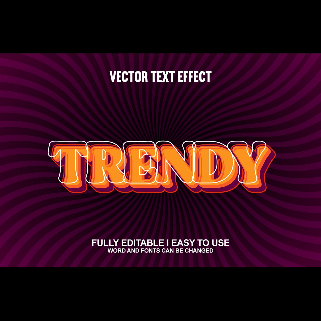 Fully Editable Vector 3D Text Effect preview image.