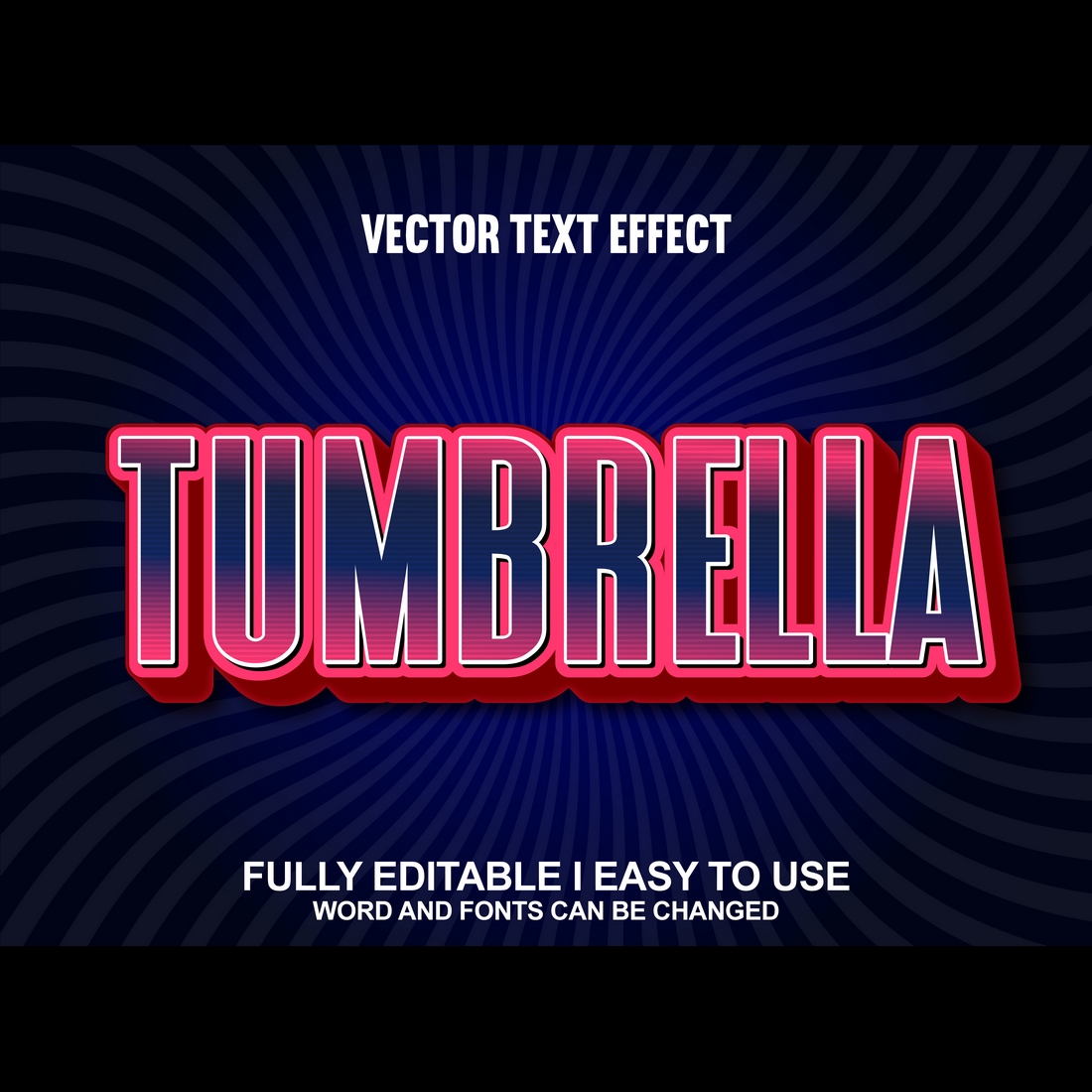 Fully Editable Vector 3D Text Effect preview image.