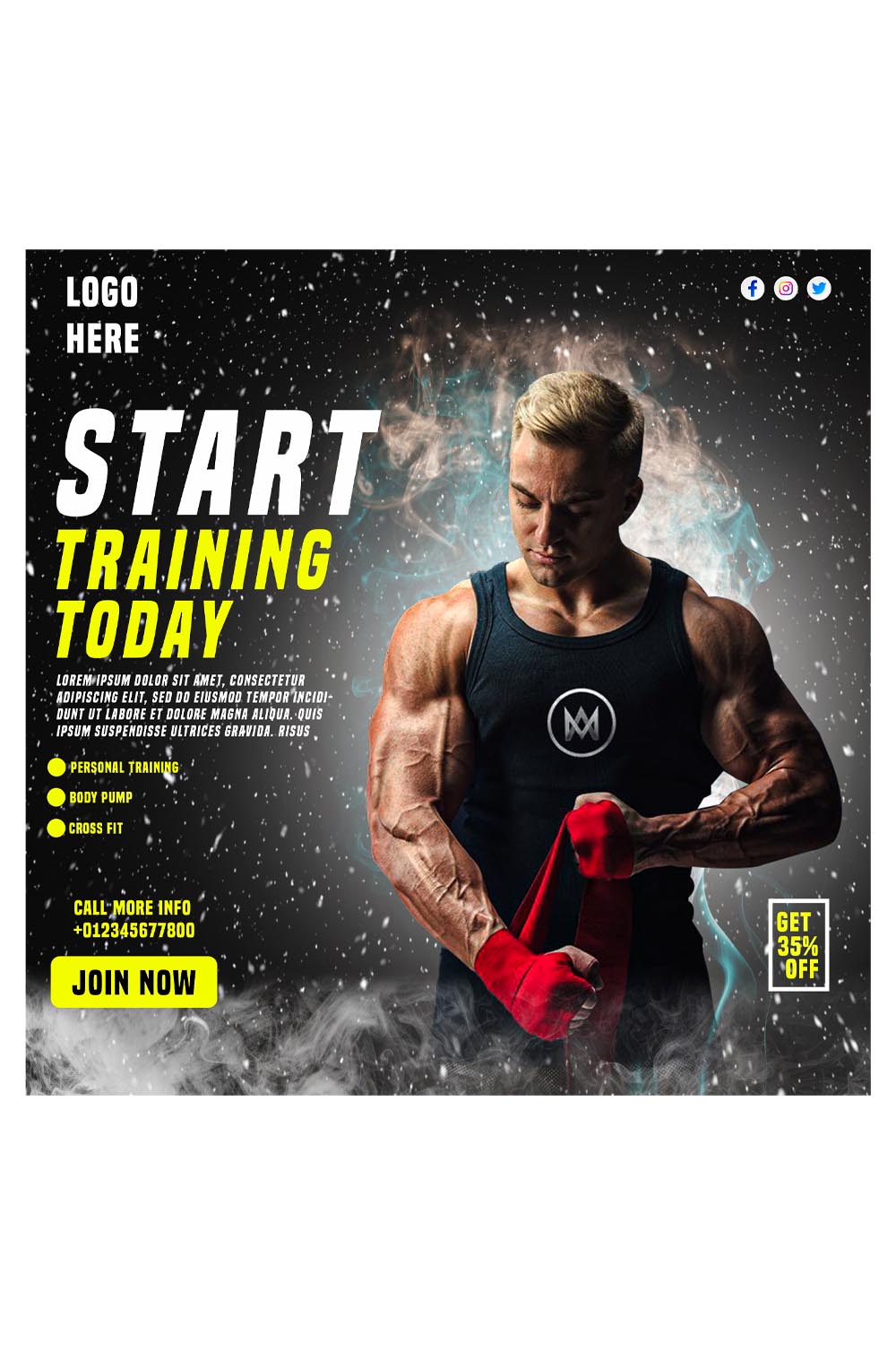 Fitness Gym Social Media Post flyer Template Instagram Facebook pinterest preview image.