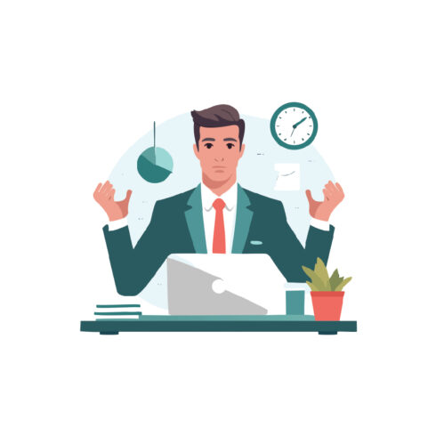 Minimalist Vector of Worried Businessperson at Desk with PC cover image.