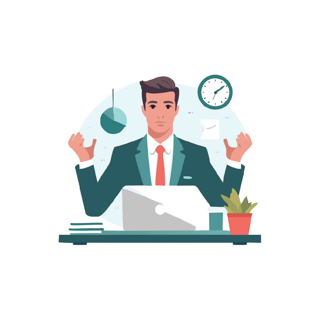 Minimalist Vector of Worried Businessperson at Desk with PC cover image.