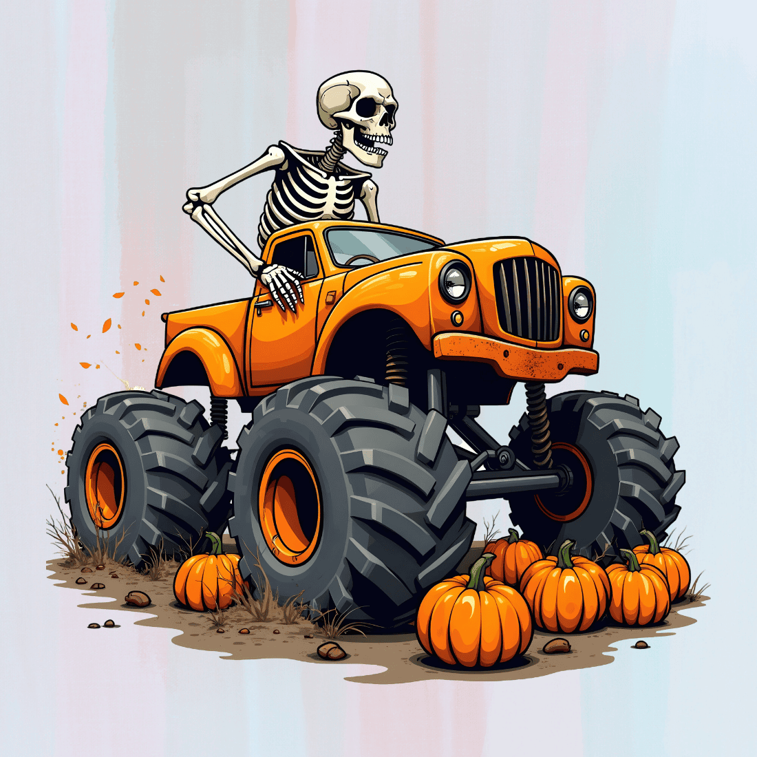 Skeleton Crushes Pumpkins T-shirt Design preview image.