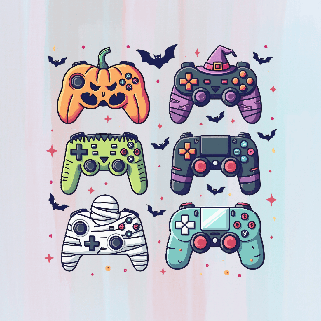 Spooky Game Controllers T-shirt Design preview image.