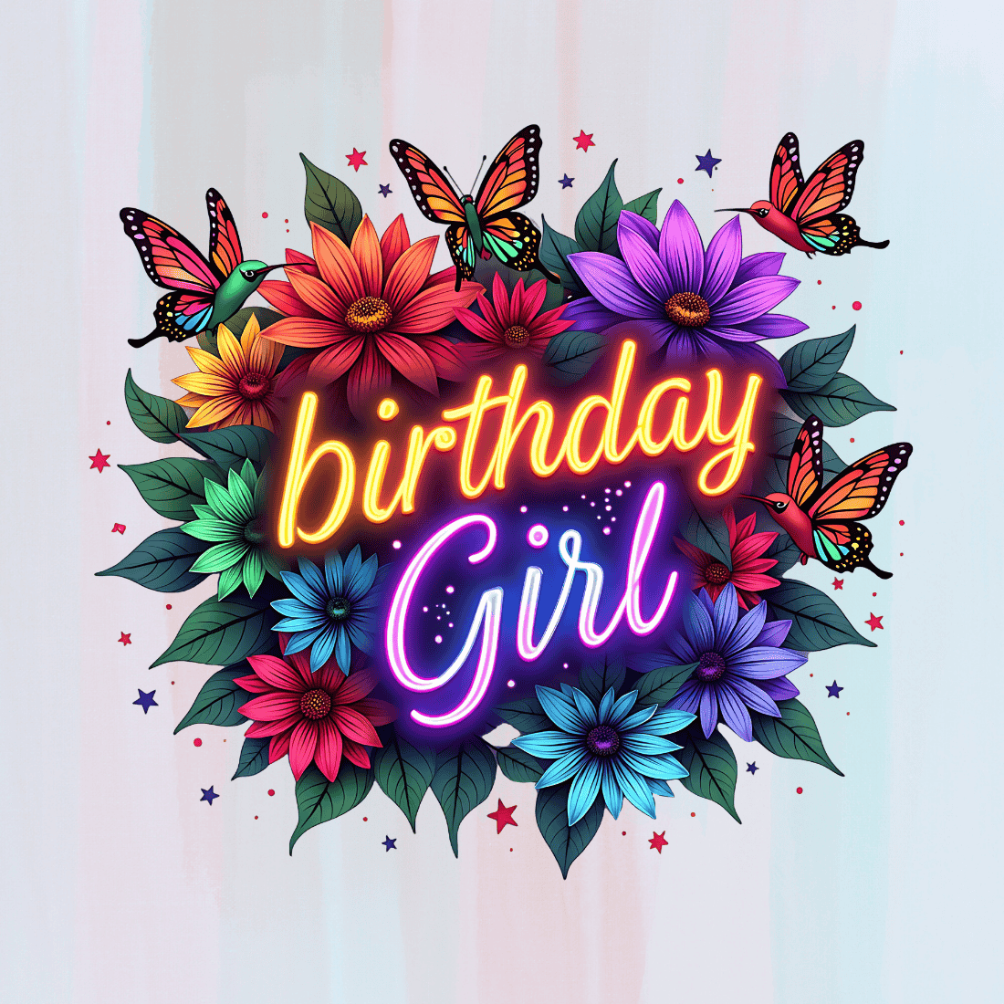 Neon Birthday Girl T-shirt Design preview image.