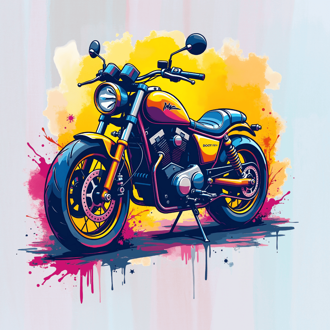 Vintage Bike with Bright Paint Splatter preview image.