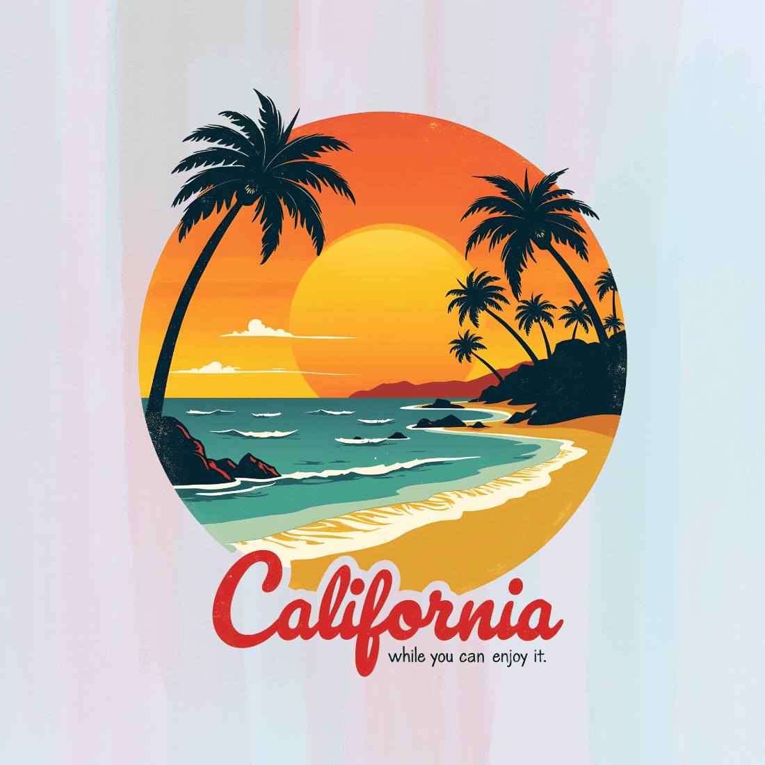 Vintage Retro California Beach T-shirt Design preview image.