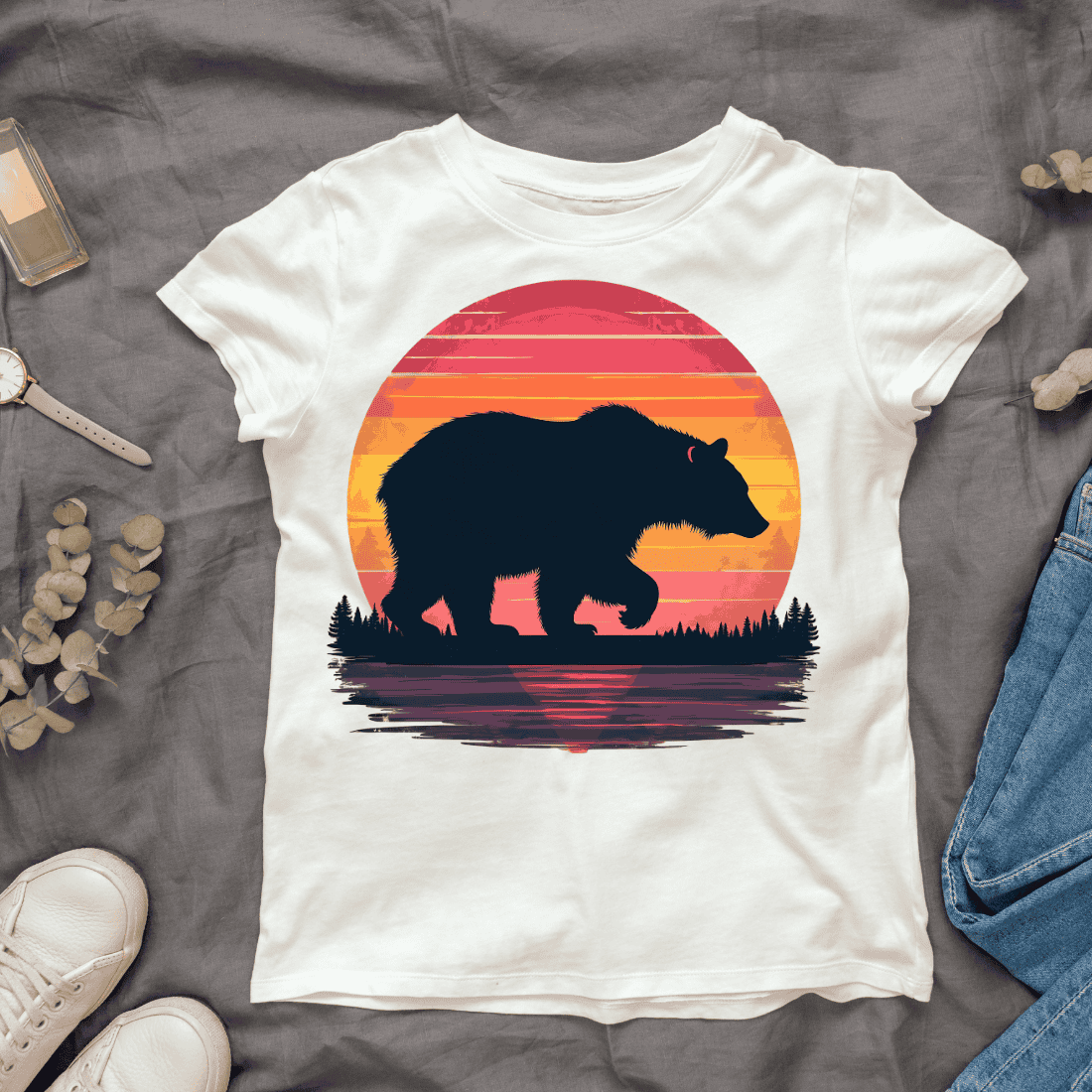 Bear Silhouette Sunset T-shirt cover image.