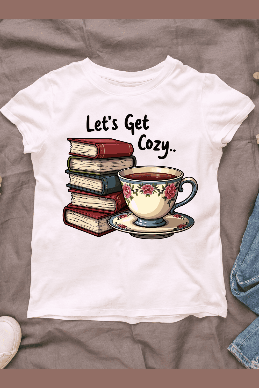 Let's Get Cozy with Books and Tea pinterest preview image.