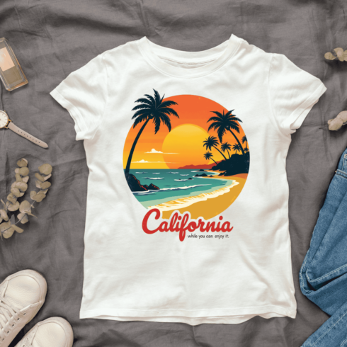 Vintage Retro California Beach T-shirt Design cover image.