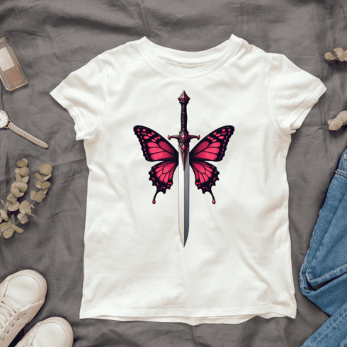 Sword and Butterfly T-shirt Design cover image.