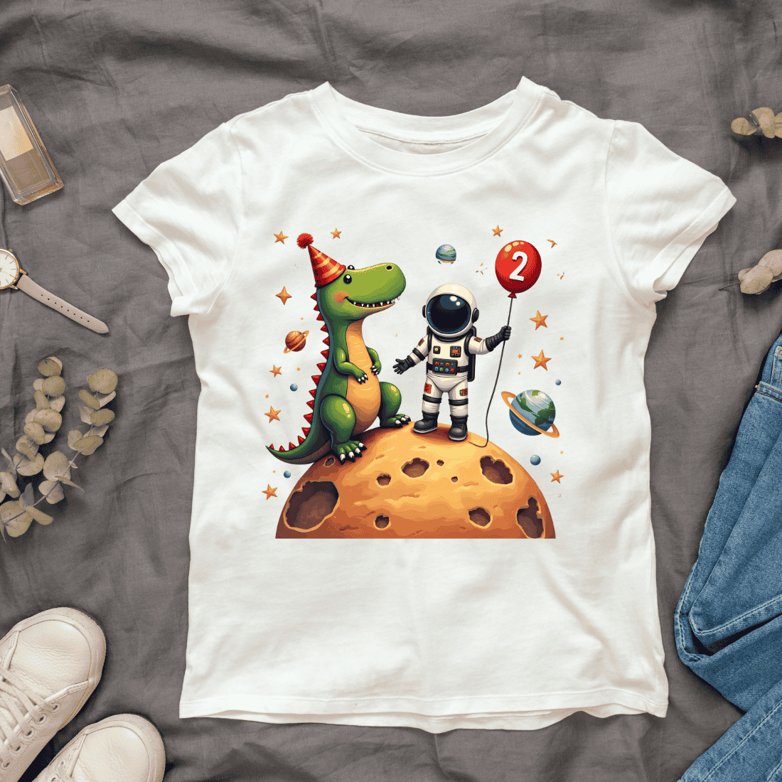 Space Adventure Birthday T-shirt Design cover image.