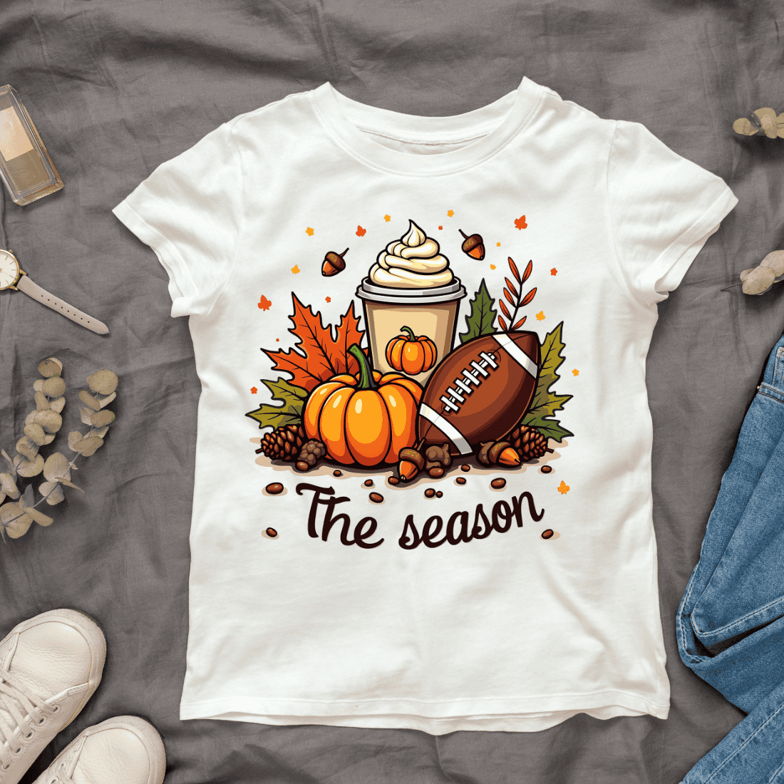 Pumpkin Spice and Football T-shirt Design cover image.