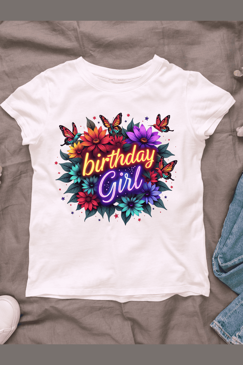 Neon Birthday Girl T-shirt Design pinterest preview image.