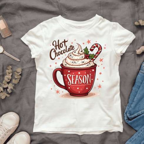 Cozy Hot Chocolate Season T-shirt Design cover image.