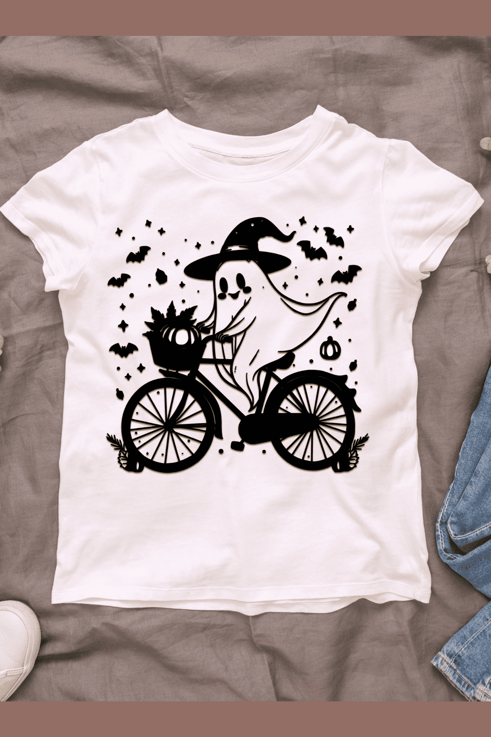 Spooky Cycling Silhouette T-shirt Design pinterest preview image.