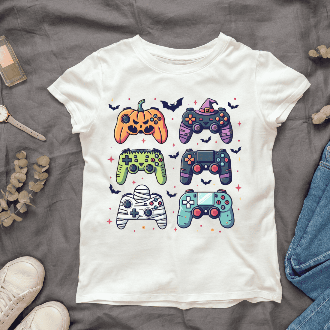 Spooky Game Controllers T-shirt Design cover image.