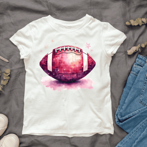 Watercolor Pink Football T-shirt Design cover image.